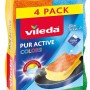 Vileda Topfreiniger Colors, 4er-Pack: Schwämme in Gelb, Orange, Blau und Pink im transparenten Paket.