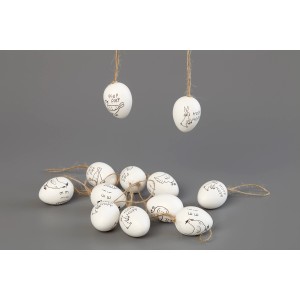Brauns-Heitmann Ostereier mit Schriftzug, 12 weiße Deko-Eier mit Tiermotiven und Schrift.
