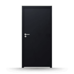 Anthrazitfarbene Nebeneingangstür FM Türen NBT56 Modell 07, 1000x2000 mm, mit Drückergarnitur.
