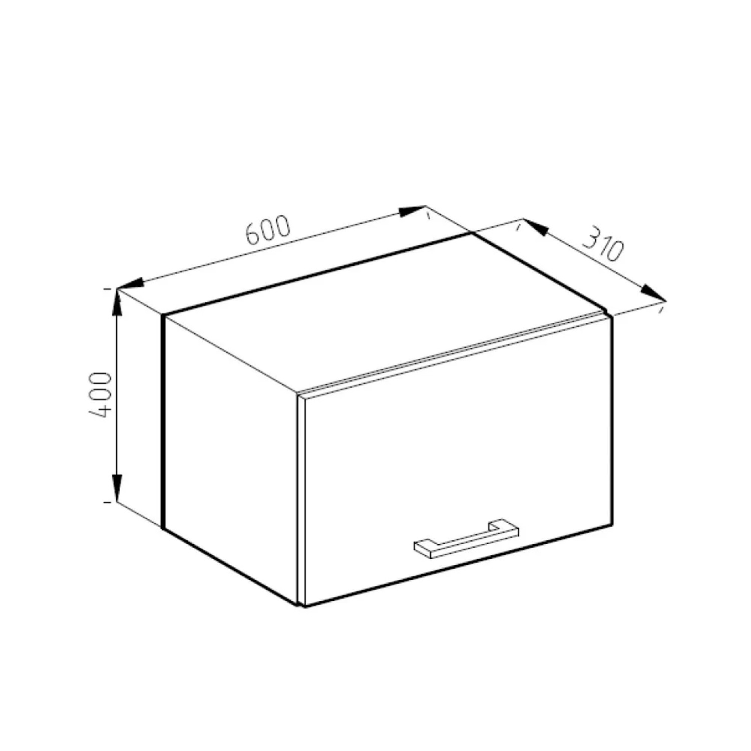 Vicco Hängeschrank R-Line, weiß hochglanz, 60 cm breit, Maße eingezeichnet.