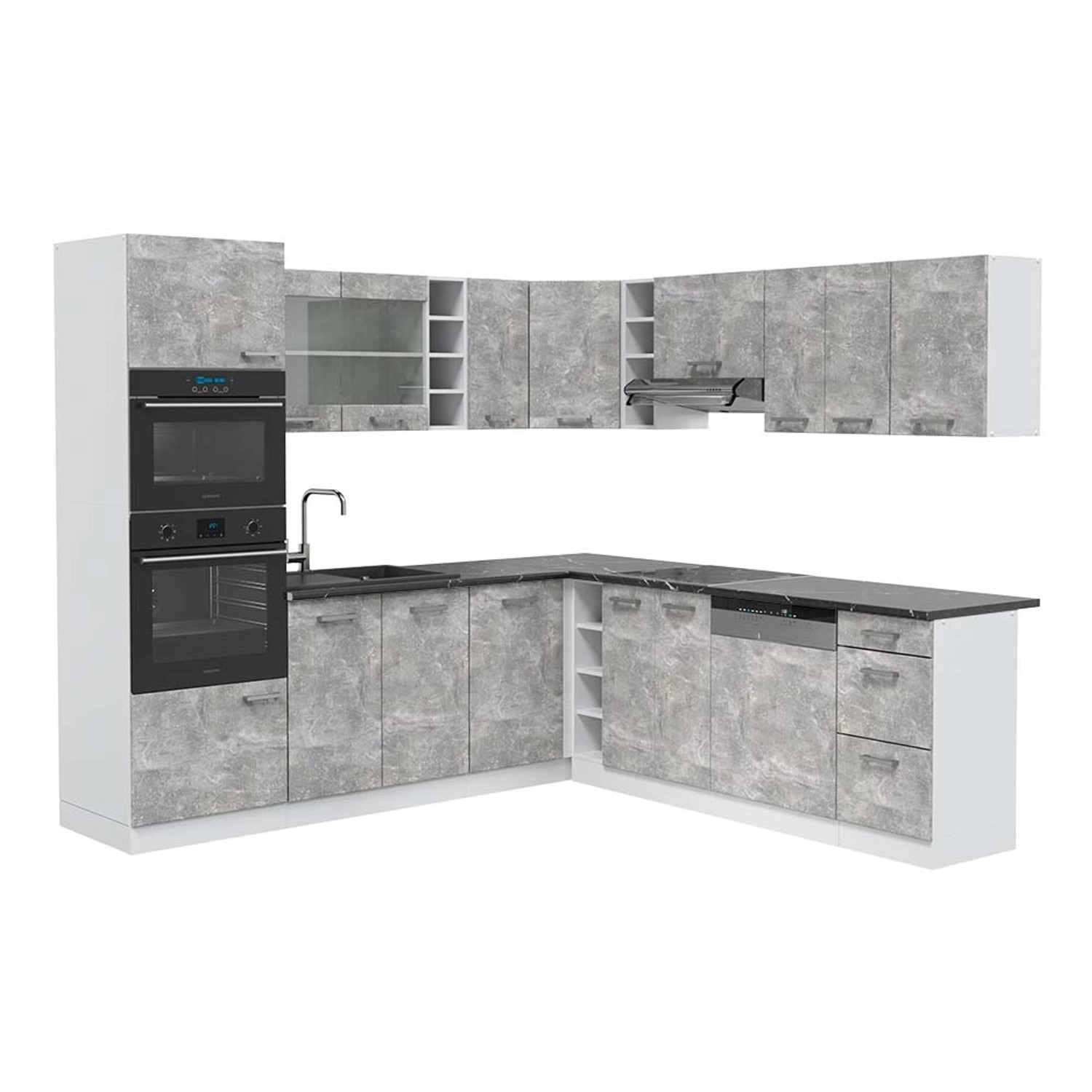 Vicco R-Line Eckküche Beton/Weiß 237 x 247 cm AP Anthrazit günstig online kaufen