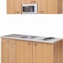 Flex-Well Singleküche Nano 150 cm in Buche Nachbildung mit Kochfeld, Spüle und Mikrowelle.