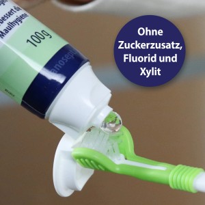 Canosept Dental Gel wird auf eine Hunde-Zahnbürste aufgetragen. Zahnpflege für Hunde.