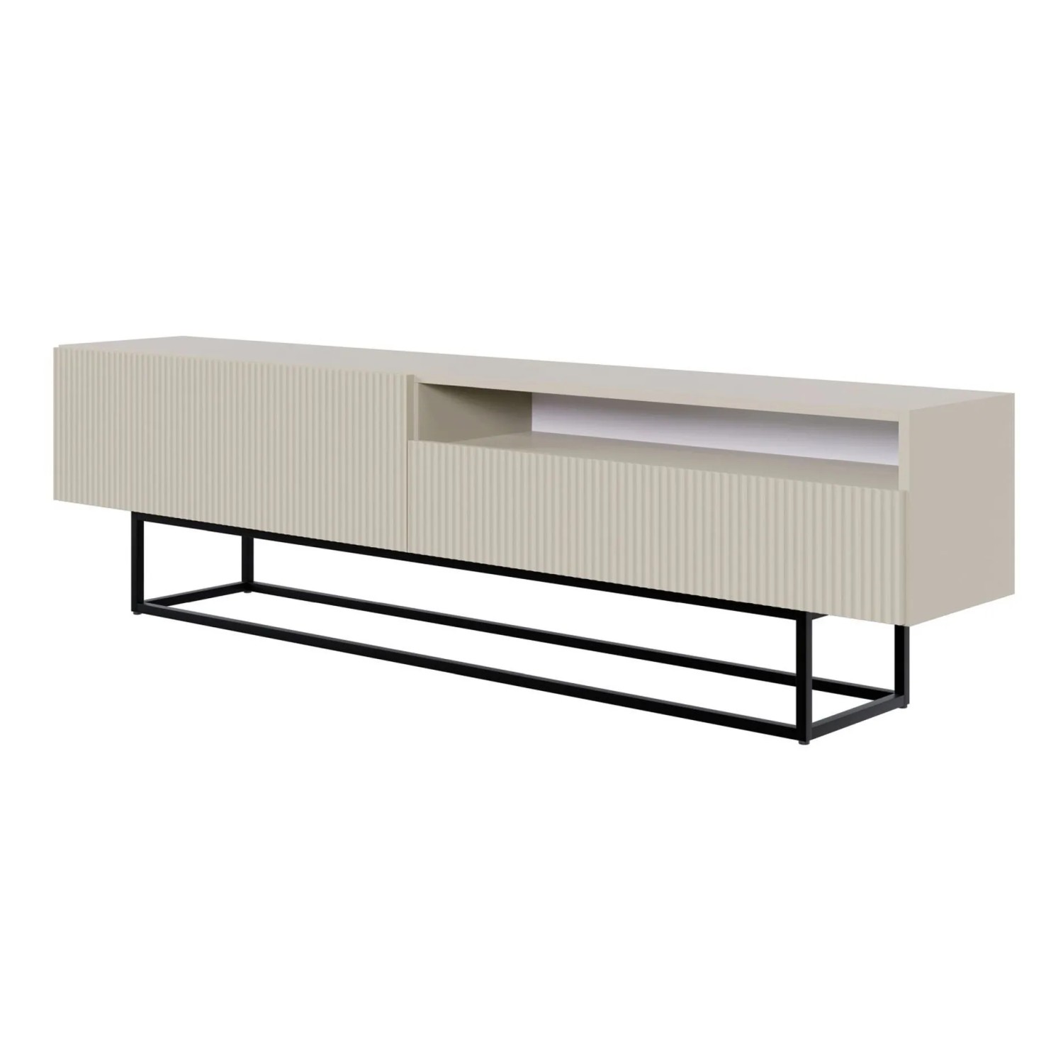 Selsey TV-Lowboard Veldio mit Lamellenfront und Offenem Fach 175 cm Greige mit Schwarzem Gestell