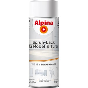 Alpina Sprühlack für Möbel & Türen, 400ml, seidenmatt, weiß. Ideal für Holz, Metall & Kunststoff.