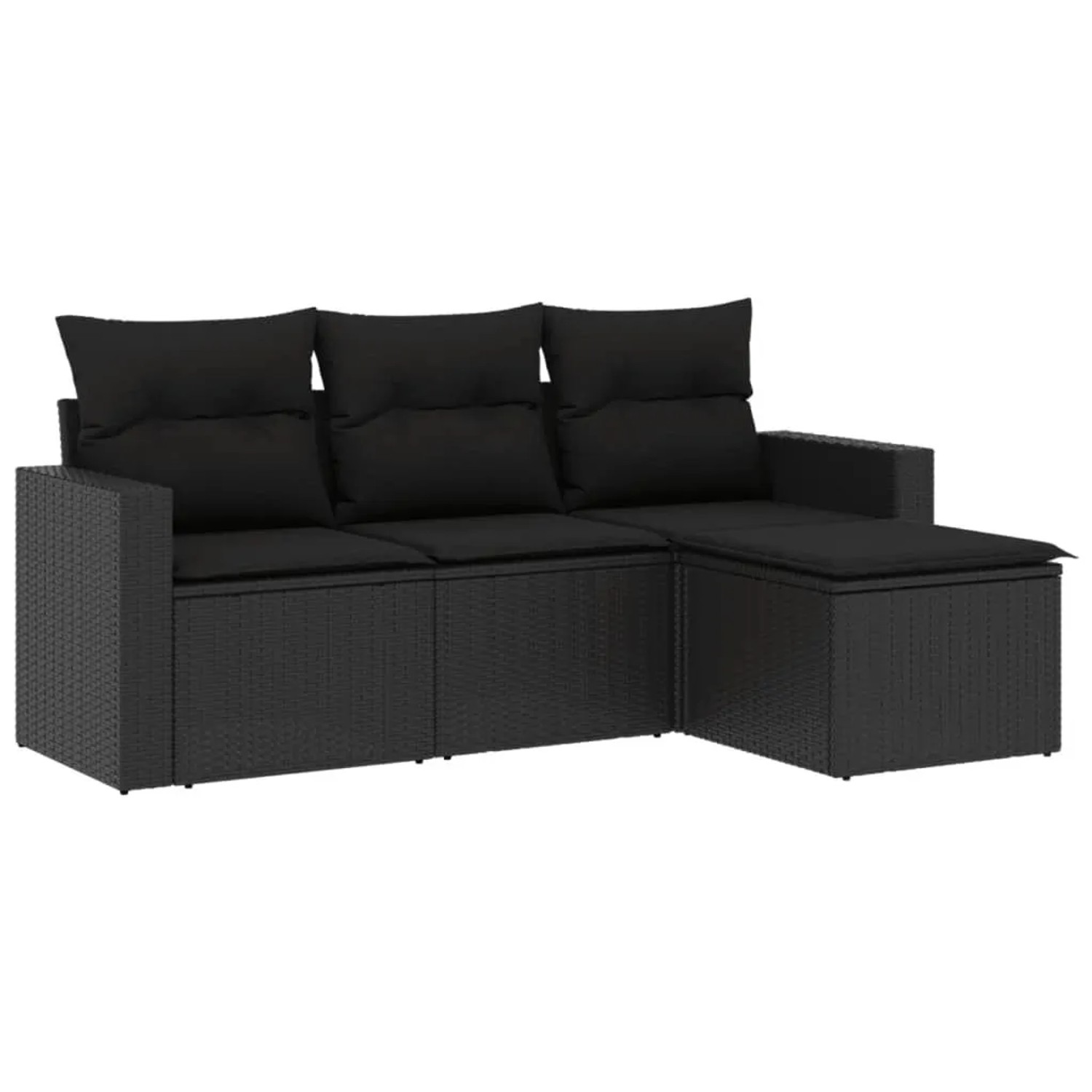 vidaXL 4-Tlg Garten-Sofagarnitur mit Kissen Schwarz Poly Rattan 3251202 günstig online kaufen