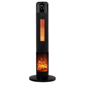 Tronitechnik Turmheizer mit Kaminfeuer, 2000W, oszillierend. Elektrischer Keramikheizer in Schwarz.