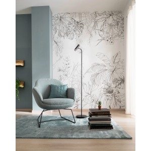 Schöner Wohnen Vliestapete Floral Schwarz-Weiß im Raum, Dschungel-Motiv.