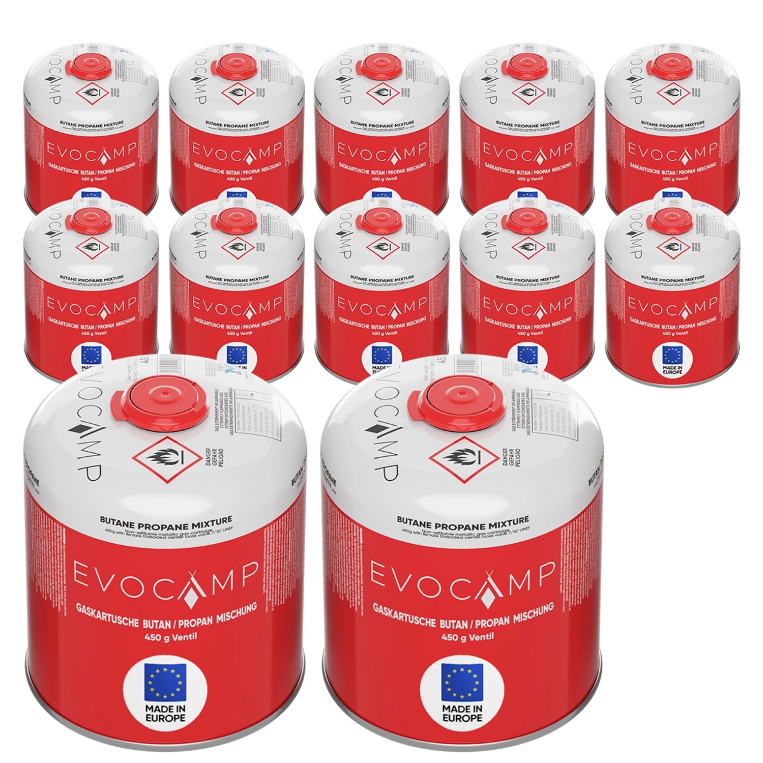 Evocamp Propan Butan 12 Stück Gaskartusche 450g Schraubkartusche Eurogewind günstig online kaufen