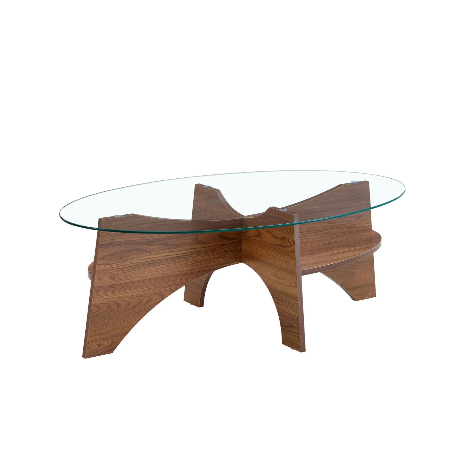 okwish Beistelltisch mit Sicherheitsglas Fächerförmiges Gestell Esszimmer Büro 105x60x35cm Braun