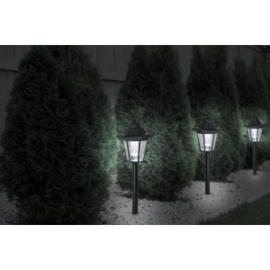 3er Set schwarze Näve LED Solar Erdspieß/Wandleuchten im Garten. Solar-Wegeleuchten für den Außenbereich.