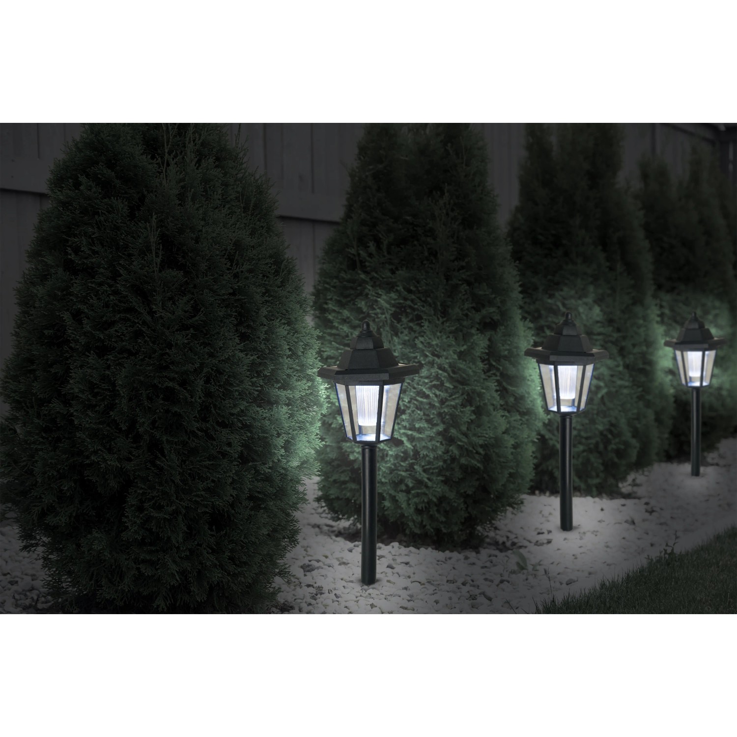 3er Set schwarze Näve LED Solar Erdspieß/Wandleuchten im Garten. Solar-Wegeleuchten für den Außenbereich.