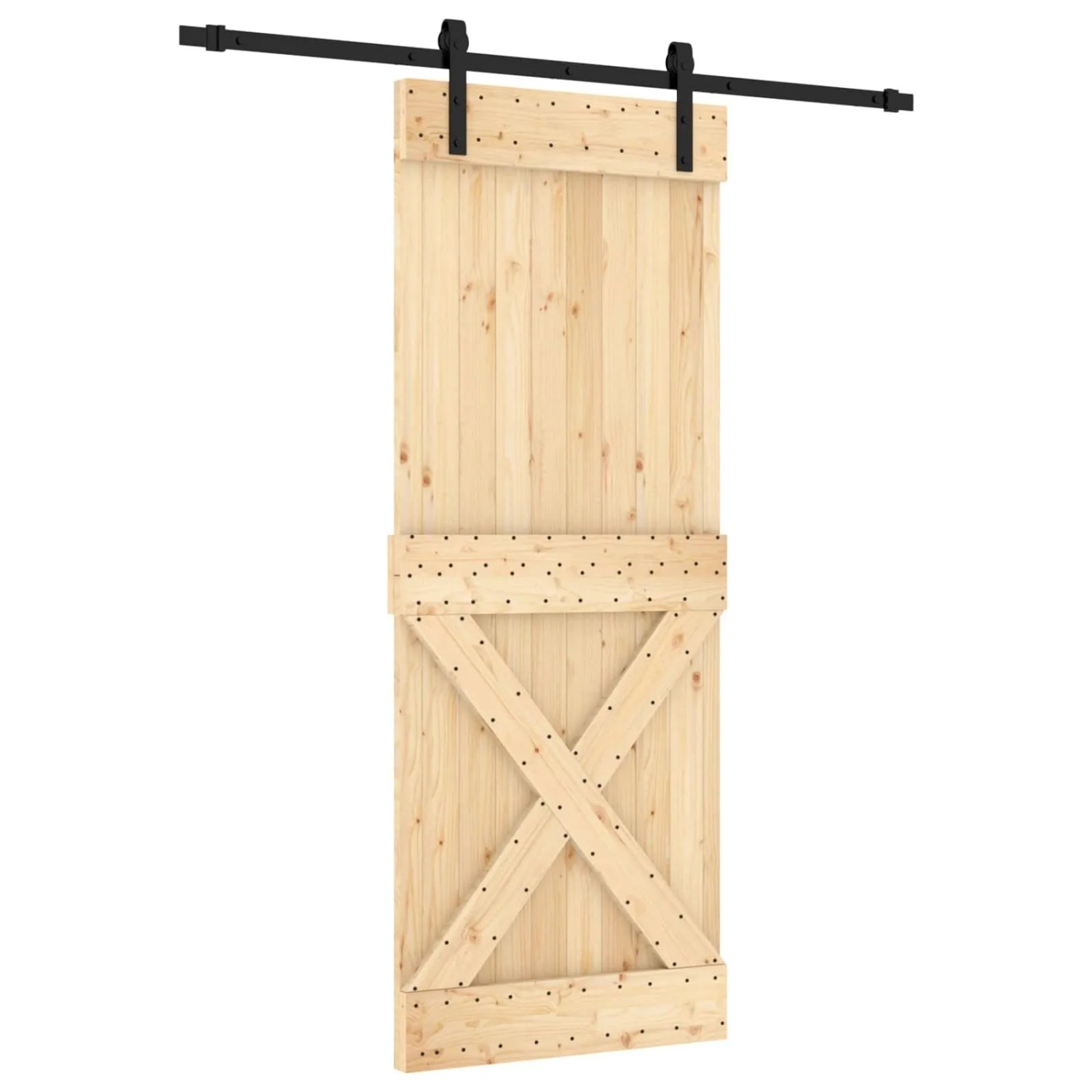 vidaXL Schiebetür Natur und Schwarz 80 x 210 cm Massivkiefer 3444905