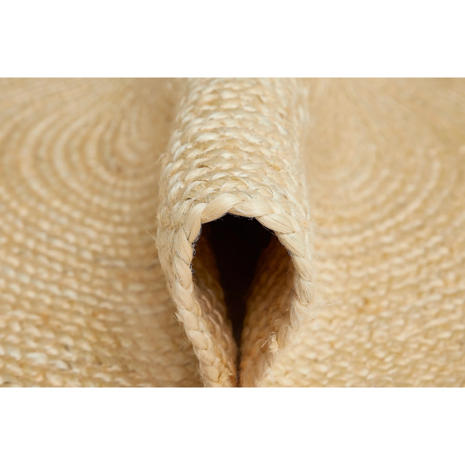 Detailansicht: Runder, geflochtener Luxor Living Teppich Ivo, Ø 60 cm, Creme.