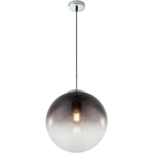 Moderne Globo Pendelleuchte Varus Chrom mit rauchfarbenem Glasschirm.