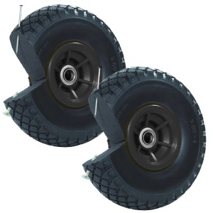 2er Set TRUTZHOLM Sackkarrenräder, 260x85mm, pannensicher, mit schwarzer Felge und versetzter Nabe.