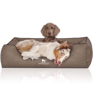 Knuffelwuff Hundebett Scottsdale XL Stone mit zwei Hunden