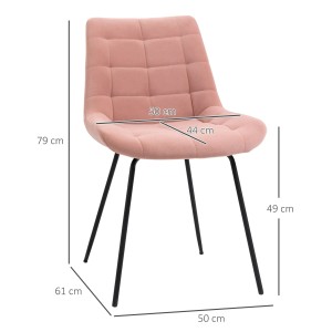 HOMCOM 2er Set Esszimmerstuhl im Retro Design, rosa Samt mit schwarzen Beinen und Maßangaben.
