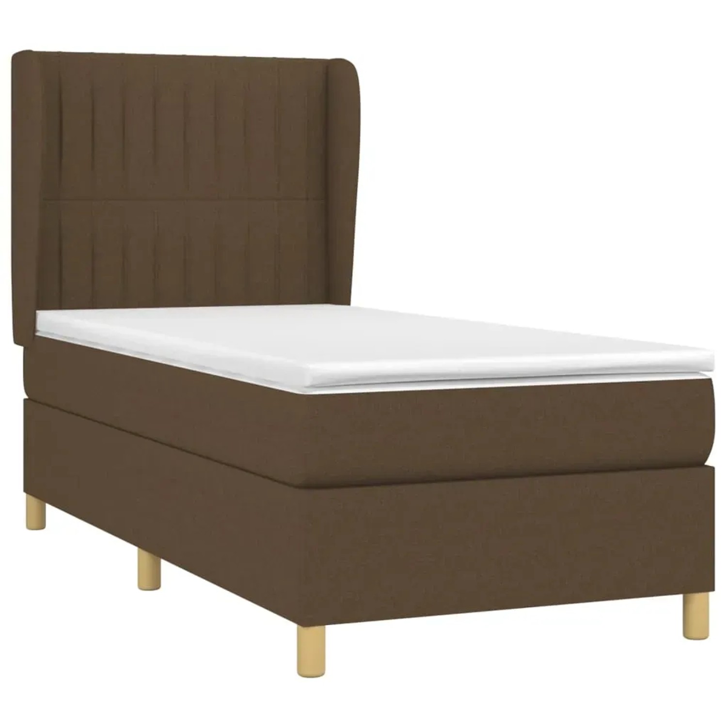 Dunkelbraunes vidaXL Boxspringbett (90x200 cm) mit Matratze und Kopfteil.