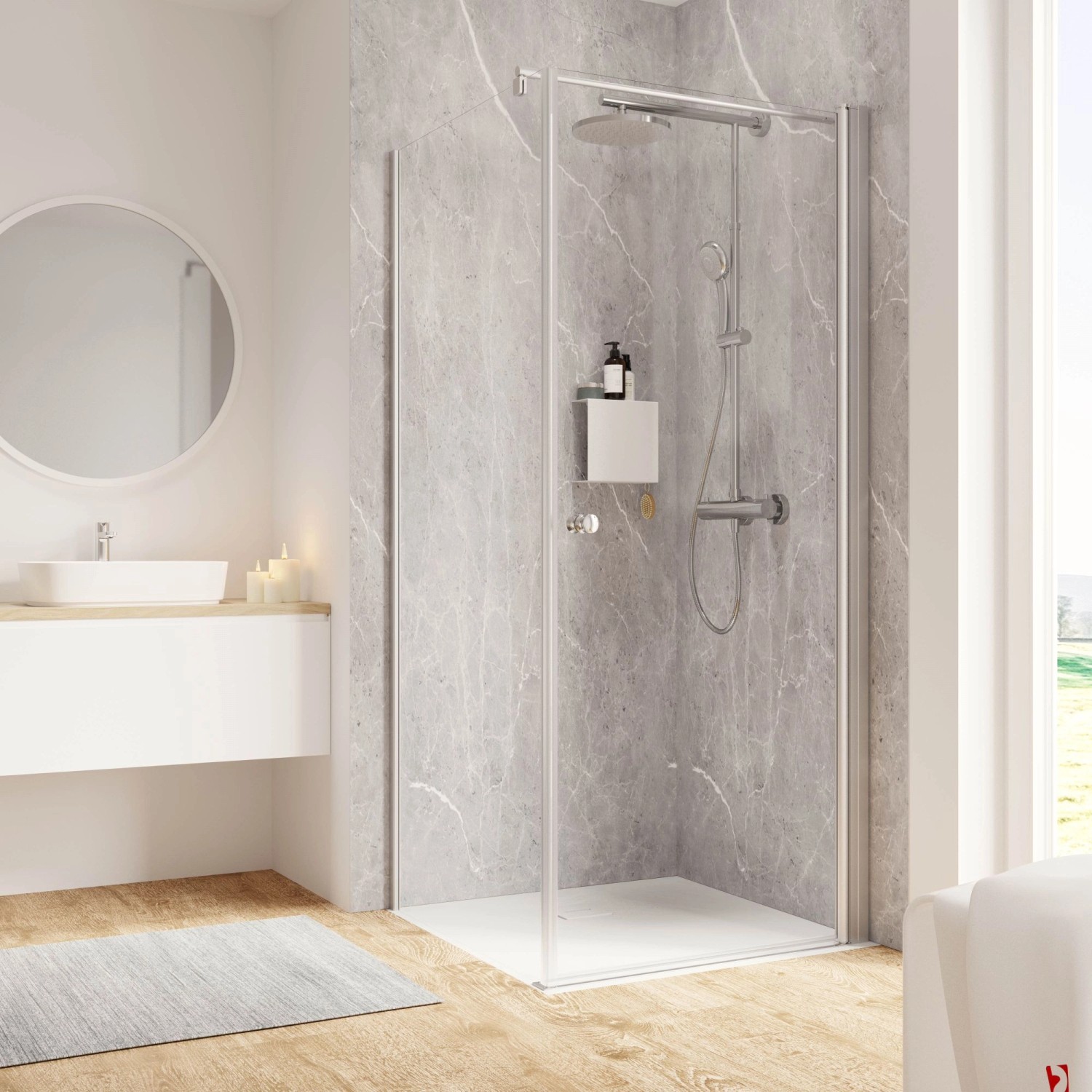 Schulte Dusche Drehtür mit Seitenwand Garant 2.0 Alunatur 200x90x90cm Rechts