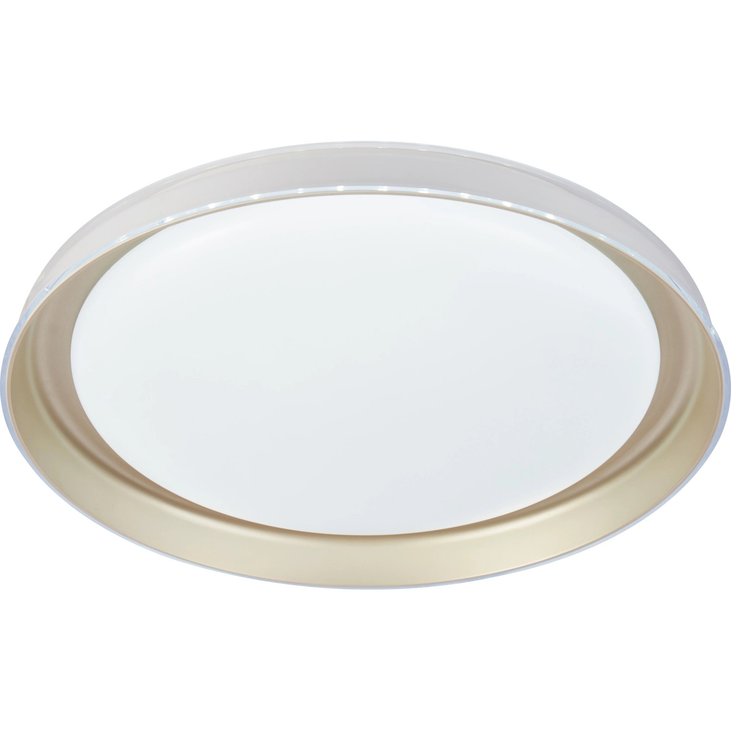 Moderne LED Deckenleuchte Tessali in Gold, Ø 43 cm, mit runder Form und dimmbarer Lichtsteuerung.