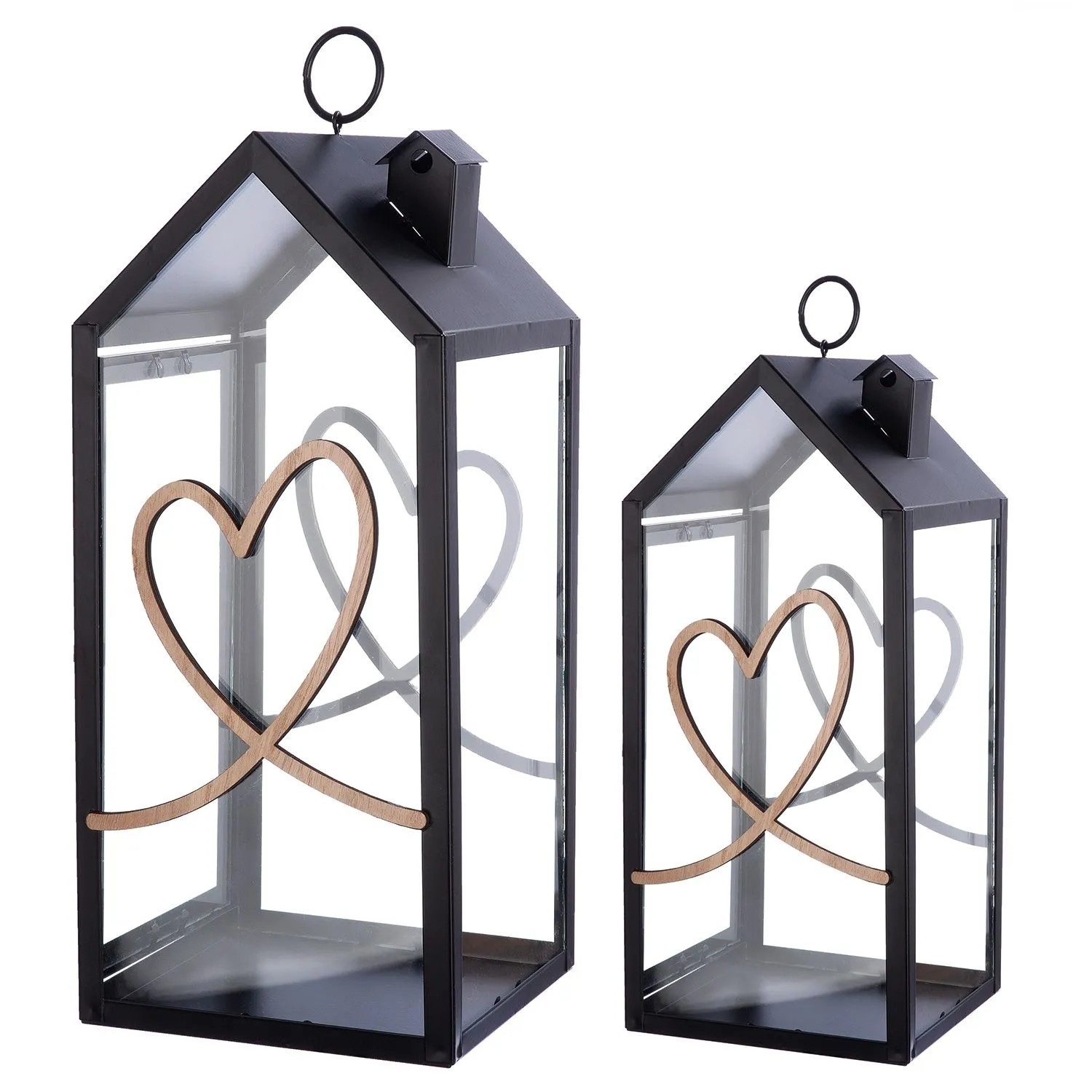 Gilde Laterne Heart Schwarz 32 cm x 14 cm