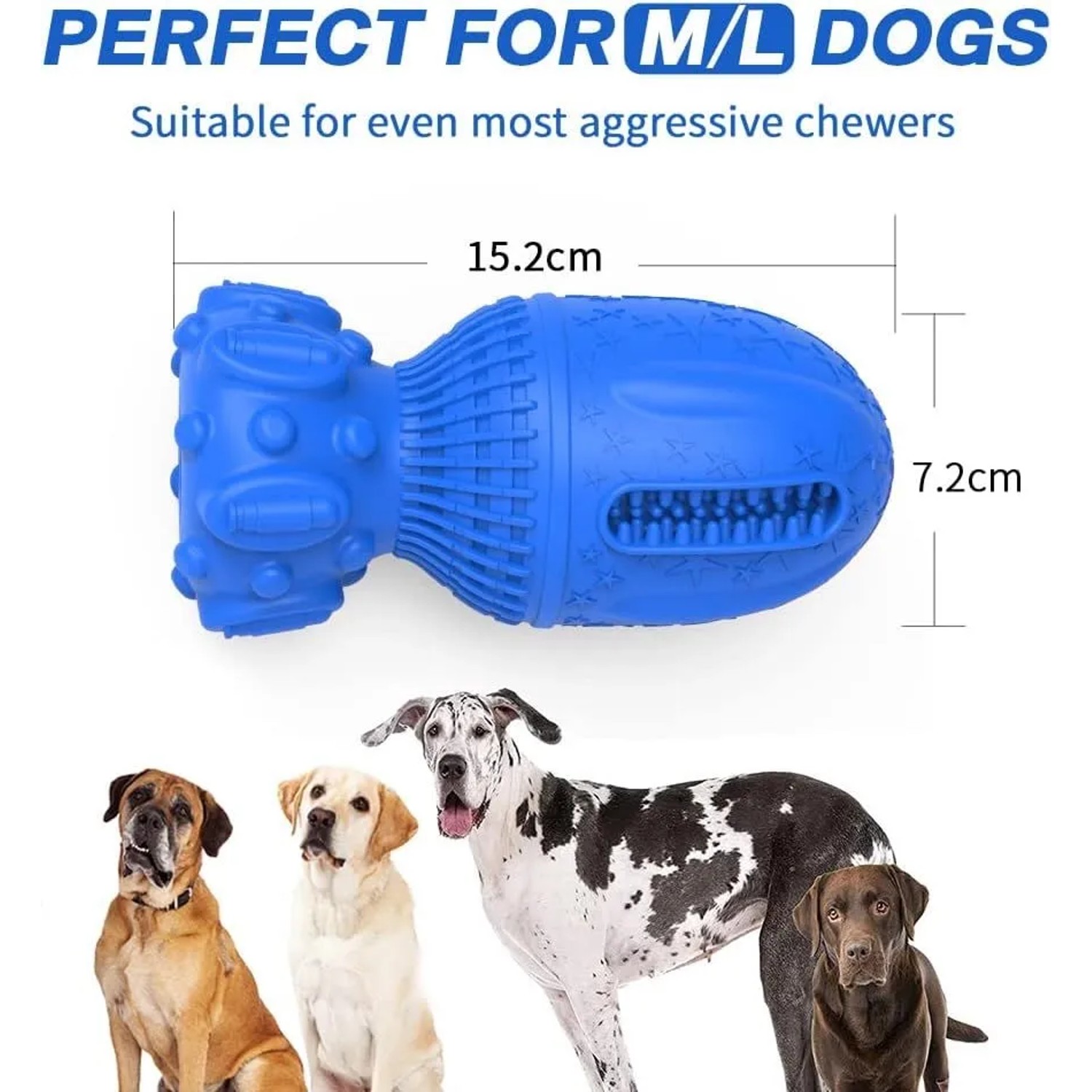 Blaues Petsation Kauspielzeug Rocket für Hunde, robust und interaktiv.