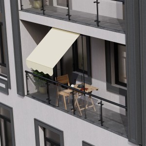 Beige Juskys Klemmmarkise Kapstadt 200x120 cm am Balkon, Sonnenschutz ohne Bohren.