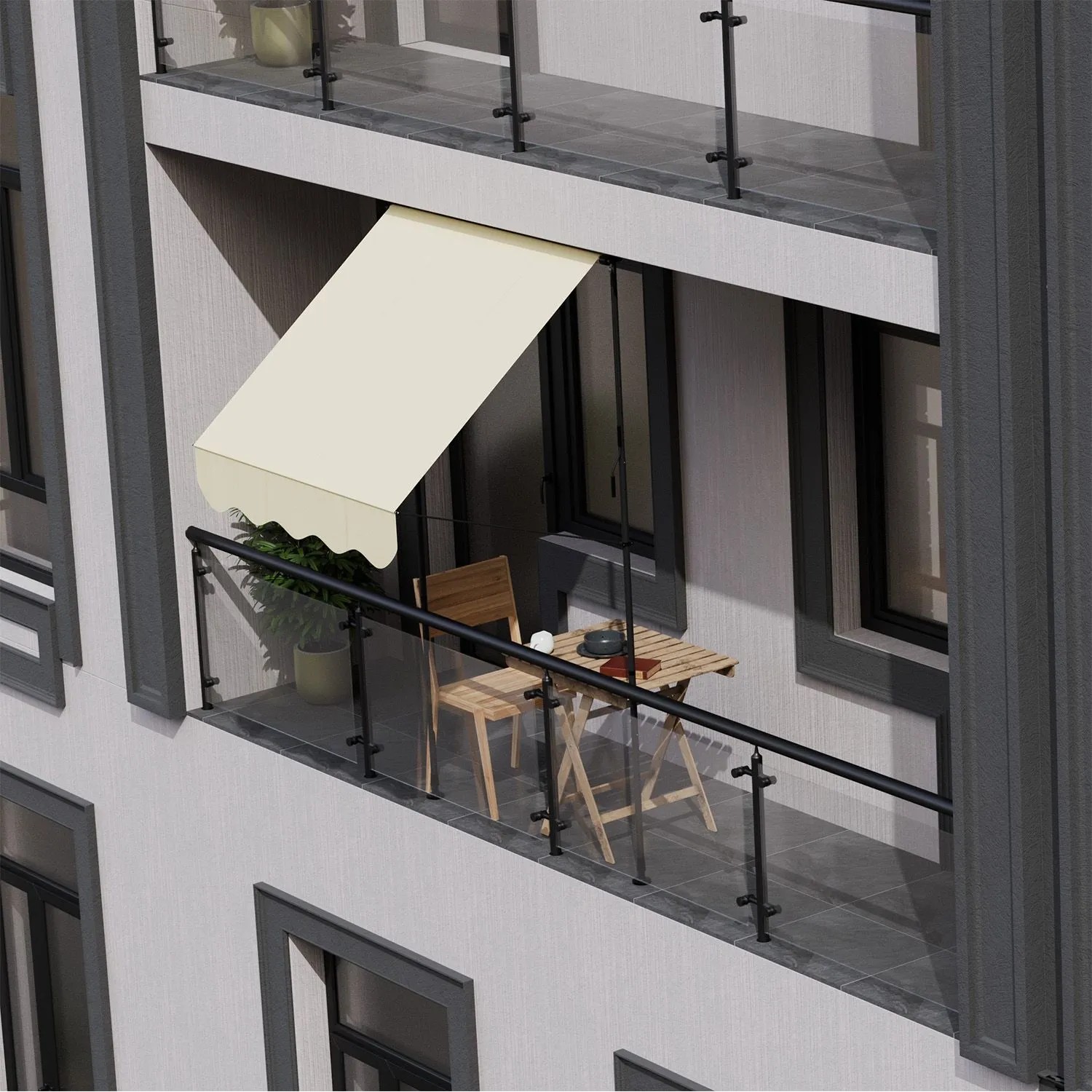 Beige Juskys Klemmmarkise Kapstadt 200x120 cm am Balkon, Sonnenschutz ohne Bohren.