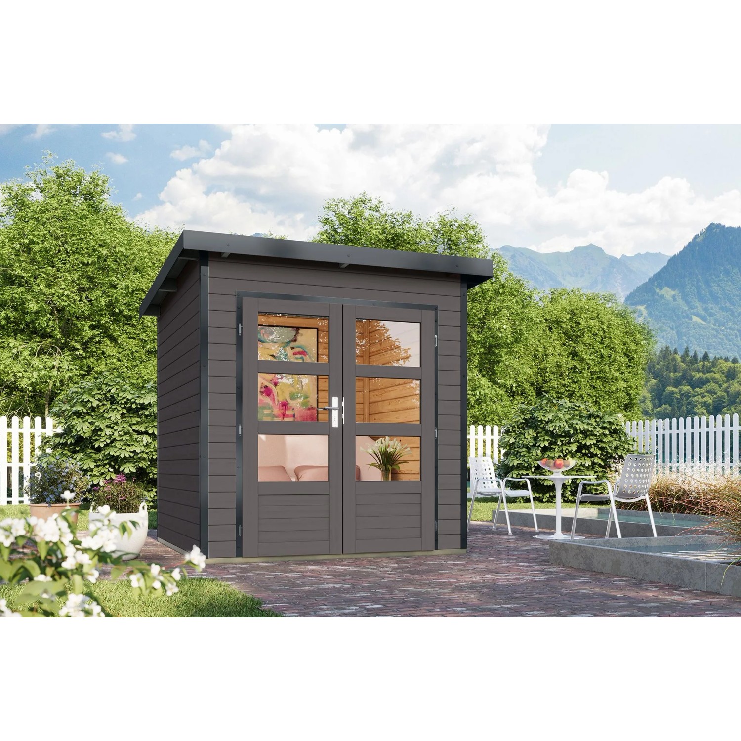 Karibu Gartenhaus Domingo 1 B Grau-Anthrazit