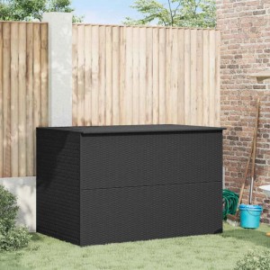Schwarze Furnicato Garten-Auflagenbox aus Polyrattan, 150x100x100 cm, zur Aufbewahrung im Garten.