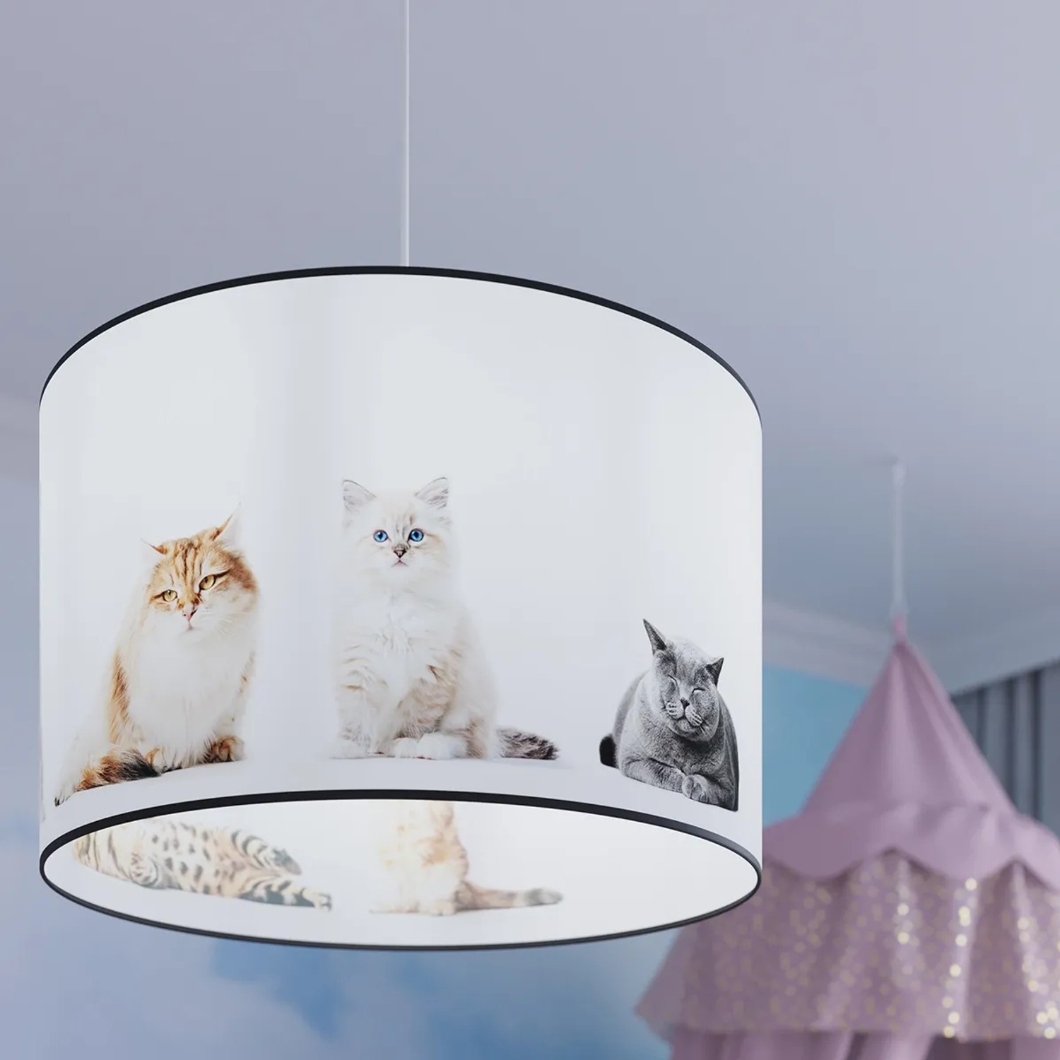 Sollux Lighting Hängeleuchte Kitty 30 mit Katzenmotiven, ideal für Kinderzimmer.