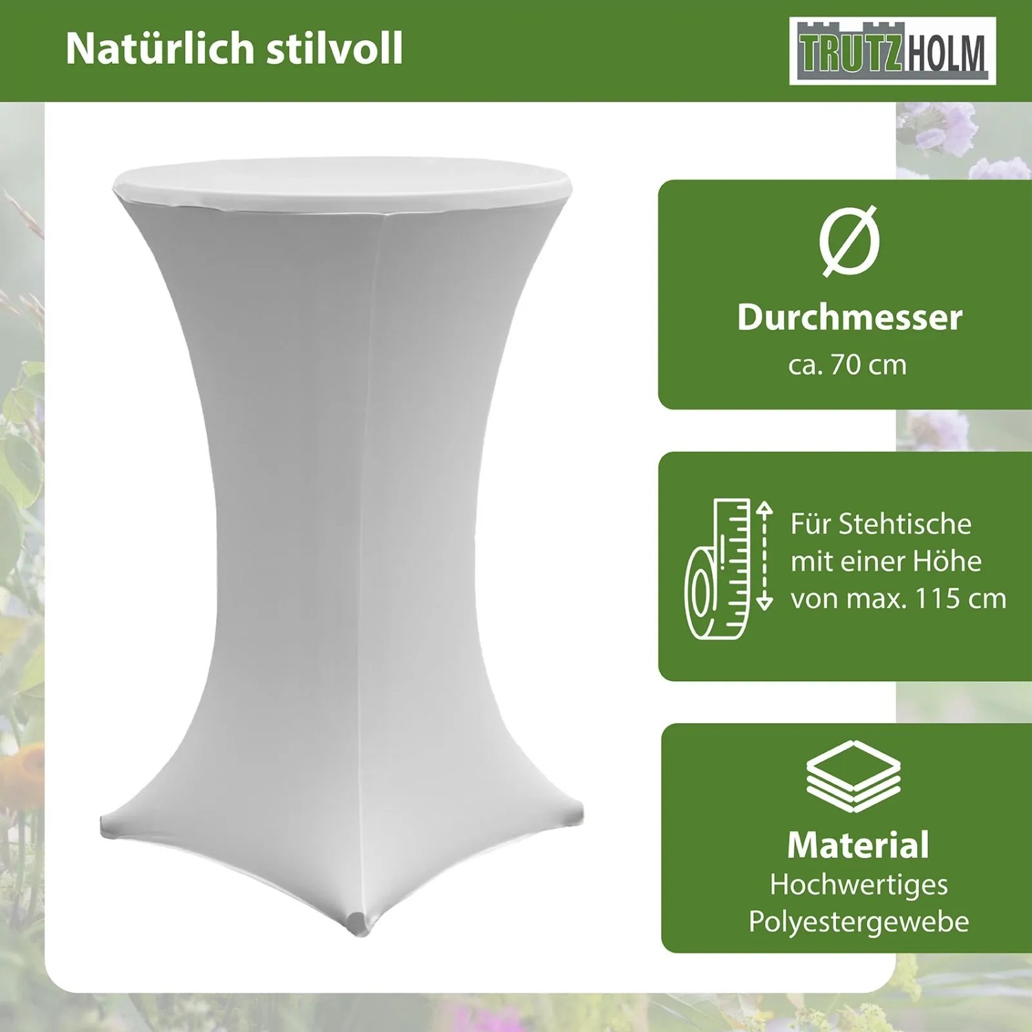 TRUTZHOLM 10er Set Stehtischhusse Stretch 70cm Weiß_2