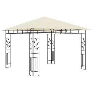 Cremefarbener vidaXL Pavillon 3x3m mit Moskitonetz und verziertem Metallrahmen für Garten & Terrasse.