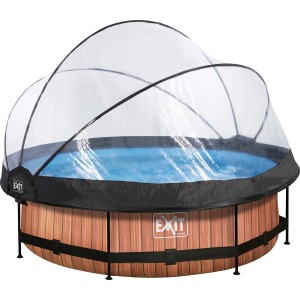 EXIT Wood Pool Ø300cm mit Filterpumpe und Abdeckung. Stahlrahmenpool in Holzoptik.