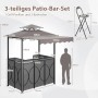 Costway Grillpavillon mit Bar und 2 Barhockern Doppeldach & Markise Grau_3