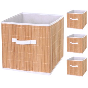 MCW Faltbox C21 4er-Set aus Bambus, faltbare Aufbewahrungsboxen mit Tragegriff.