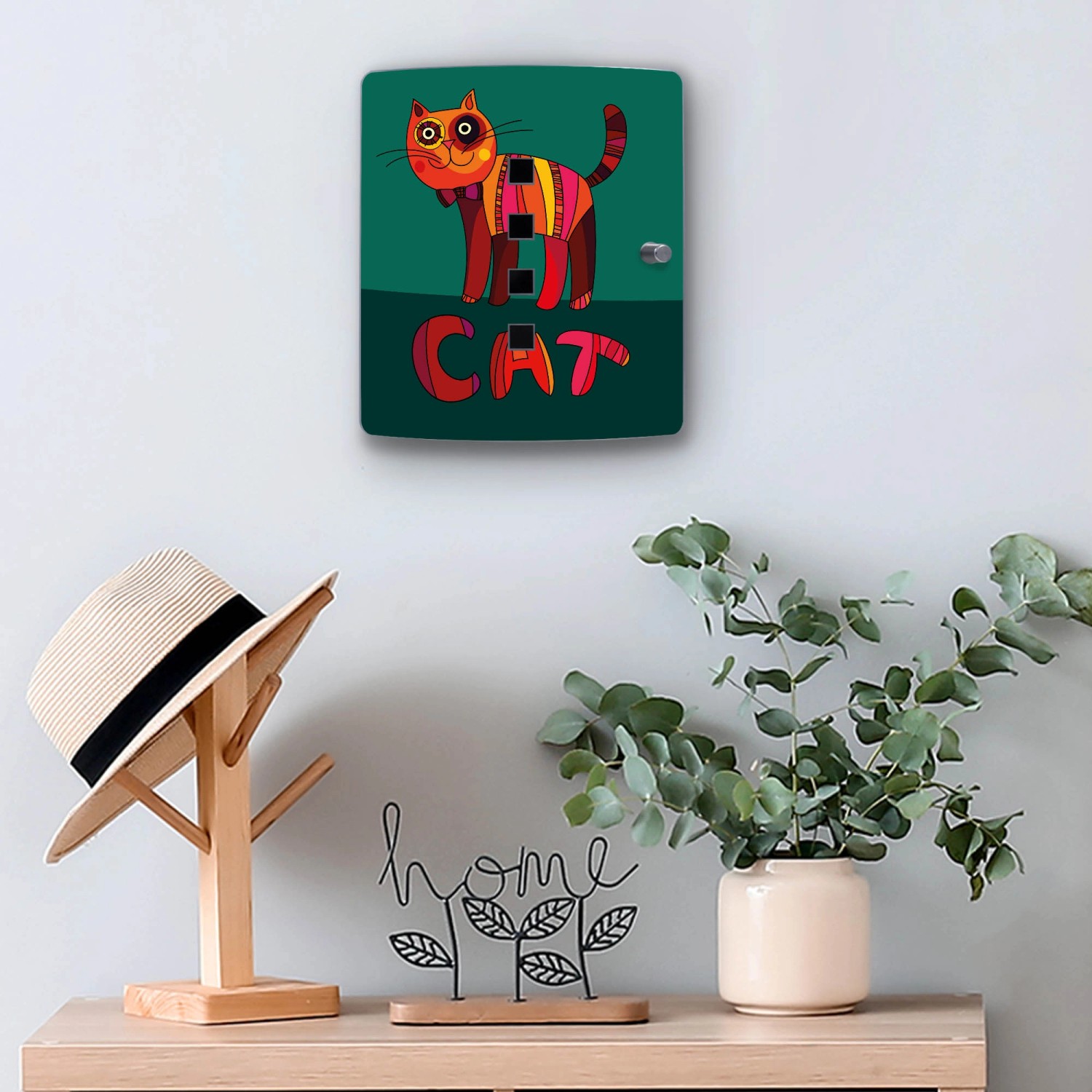 Banjado Schlüsselkasten Edelstahl mit Katzen Motiv, 24x21,5x7cm, für 10 Schlüssel.