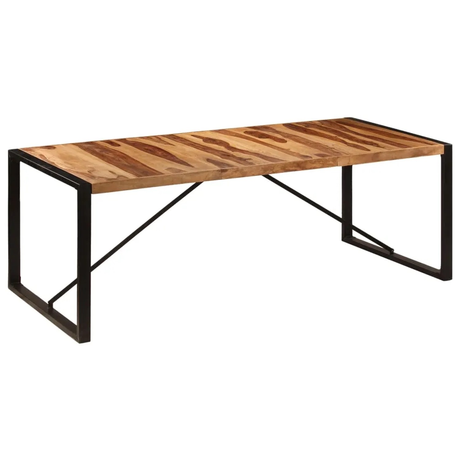 vidaXL Esstisch aus Massivholz, 220x100 cm, mit schwarzem Metallgestell.
