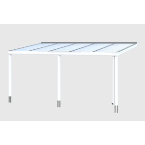Weiße Terrassenüberdachung Garda aus Aluminium mit klarer Doppelstegplatte, 541x357 cm.
