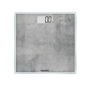 Leifheit Personenwaage Digital Style Sense Compact 300, Beton-Optik, graue Glaswaage mit LCD-Anzeige.