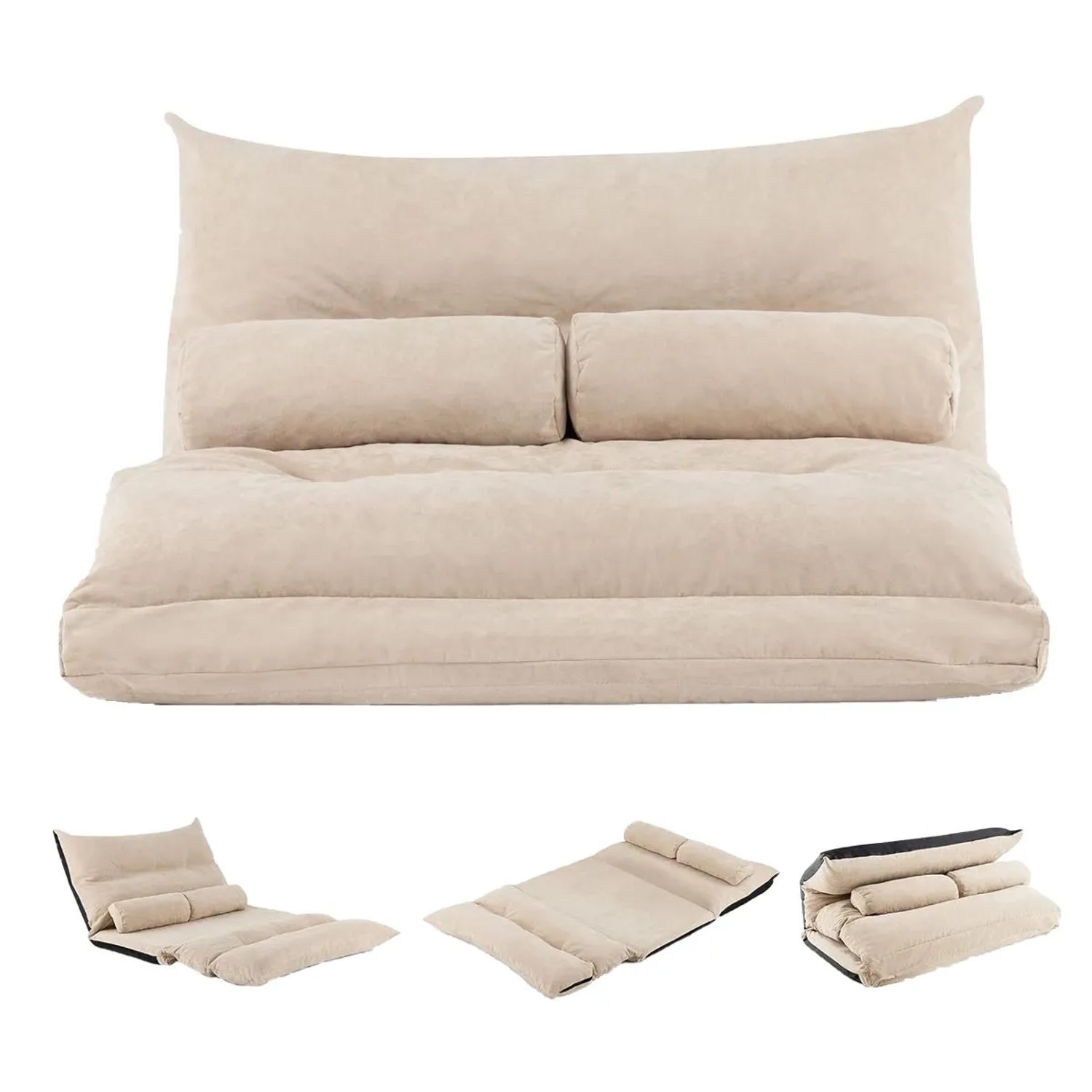 Costway 3 In 1 Klappbares Bodensofa mit Verstellbarer Rückenlehne Beige