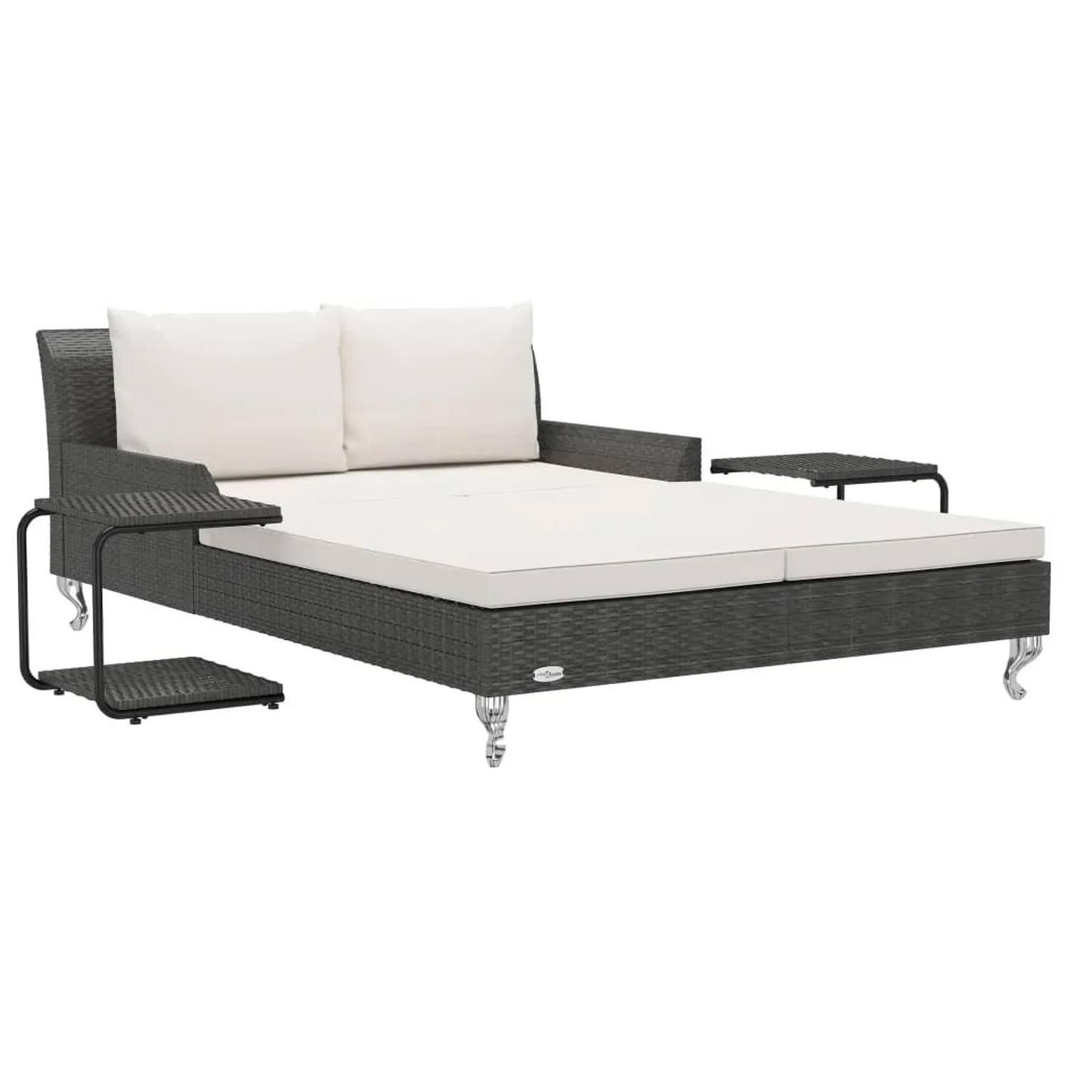 Furnicato Doppelte Sonnenliege Schwarz Rattan Cremeweiße Kissen 200 X 132 X 71 Cm