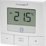 Weißer Homematic IP Wandthermostat Basic mit LC-Display, zeigt 21.5 °C. Für Hausautomation und Temperatursteuerung.