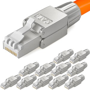 12er Set hb-digital CAT7 Netzwerkstecker RJ45, schmale Bauform, Zinklegierung, geeignet für Netzwerktechnik.