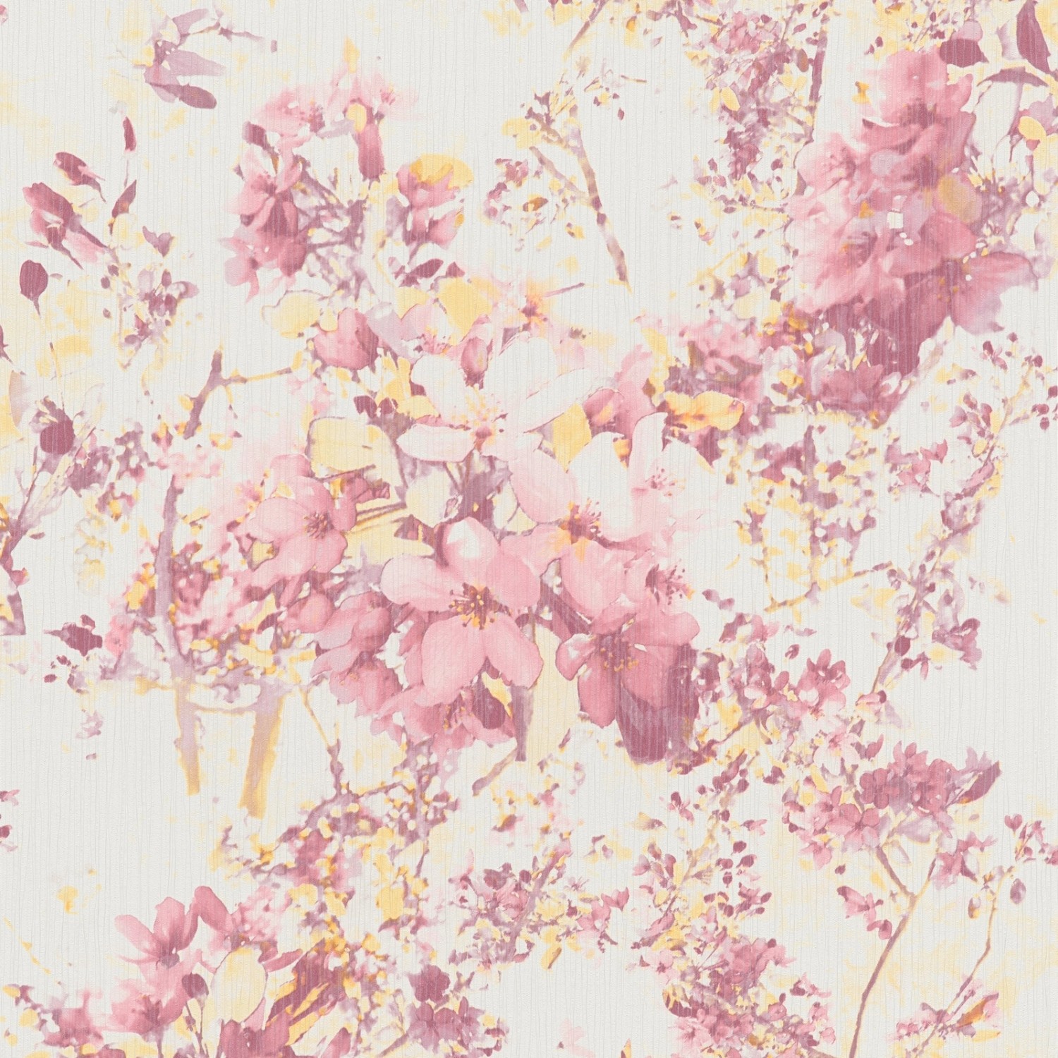 Bricoflor Kirschblüten Tapete in Pink und Gelb Romantische Blumentapete im Vintage Stil Florale Vliestapete mit Vinyl Id