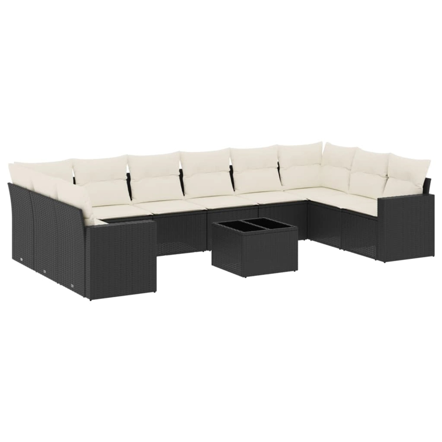 vidaXL 11-Tlg Garten-Sofagarnitur mit Kissen Schwarz Poly Rattan 3219466