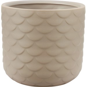 Hellgrauer Keramik-Pflanztopf, Ø 15 cm, mit Schuppenmuster für Innenräume.