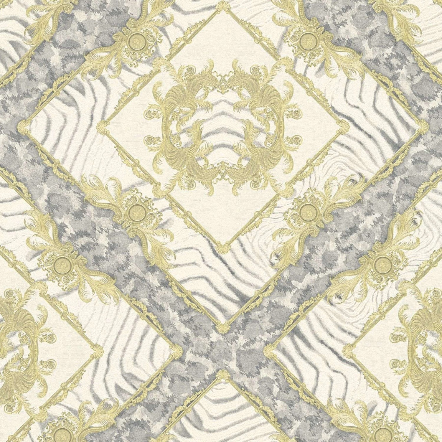 Bricoflor Ornament Tapete mit animal Print ausgefallene Barock Tapete in Creme und Gold Edle Vliestapete mit Vinyl für Schlafzimmer und Bad
