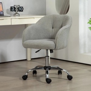 Grauer, ergonomischer HOMCOM Homeoffice Stuhl mit flauschiger Teddy-Textur, verstellbar, auf Rollen.